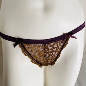Elle MacPherson Boudoir plum and gold satin thong panty L